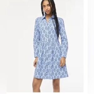 J. Crew Factory Blue Floral Paisley Patterned Long Sleeve Cotton Shirtdress 12